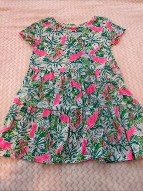 Lilly Pulitzer Girls' Tropical Floral Pink & Green Tiered Dress